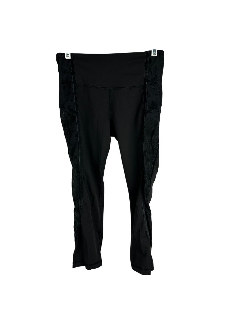 Lululemon Womens Black High-Waist Cropped Leggings Size 6 Stretch Textured Panel